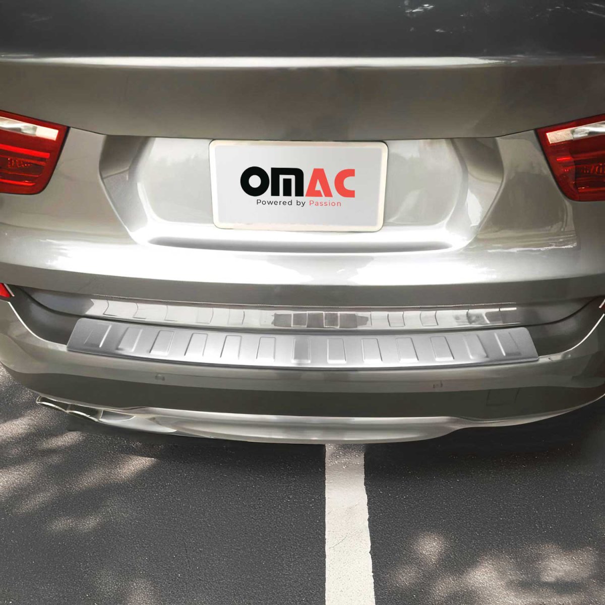 BMW X3 Bumper Sill Cover - Rear - Omac - Brushed Silver - '11-'17 BMW X3 Bumper Sill Cover - Rear - Omac - Brushed Silver - '11-'17